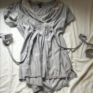 Kookai Silver Wrap Blouse with Lace Detail